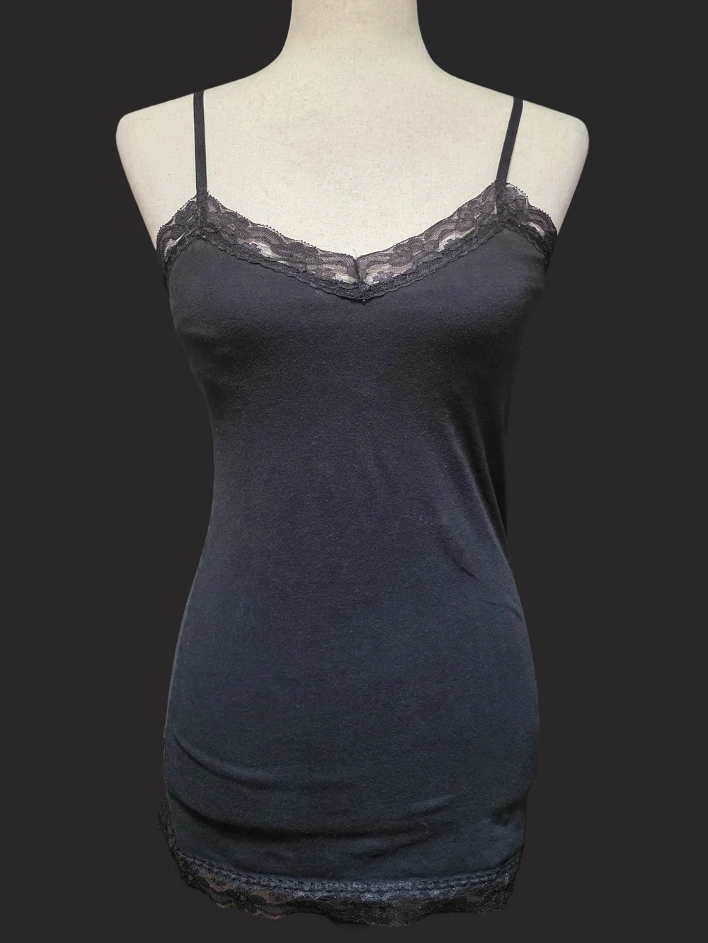 No Boundaries Y2K Black Lace Trim Cami Tank Top